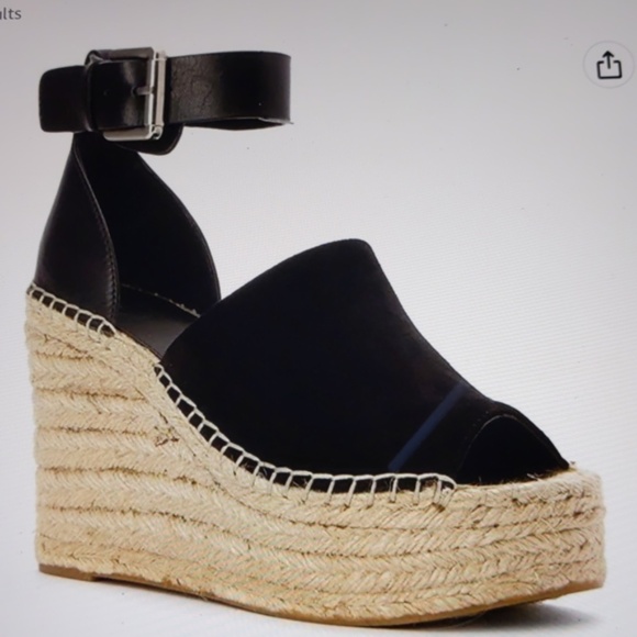 Marc Fisher Adalyn Espadrille Wedge Sandal in Black Suede and Leather - Picture 2 of 13